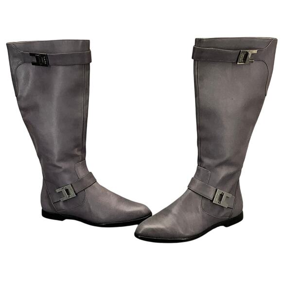 Calvin Klein Tracie Double Strap Silver Buckle Gray Tall Riding Boots Women 7.5 - Picture 2 of 11
